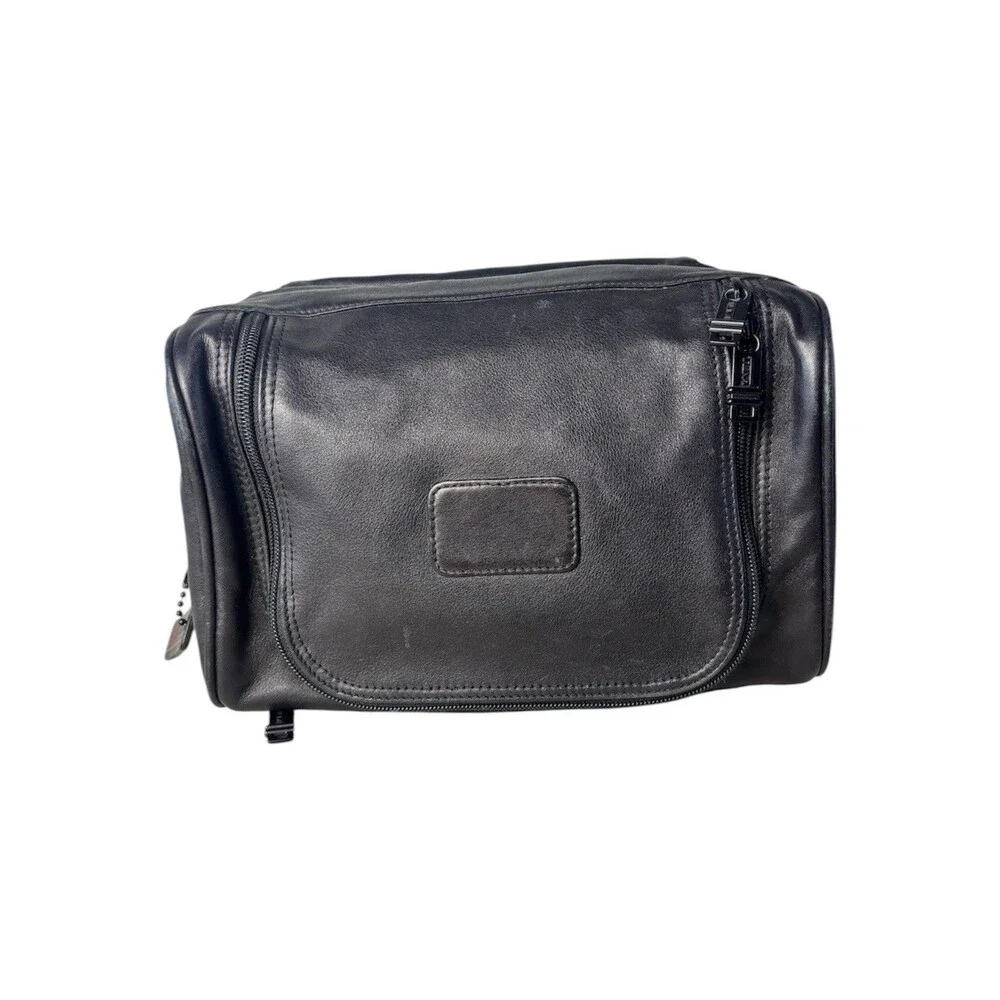 Tumi Black Zip Men's Leather Toiletry Bag Top Handle Travel Business 10.5X8X4